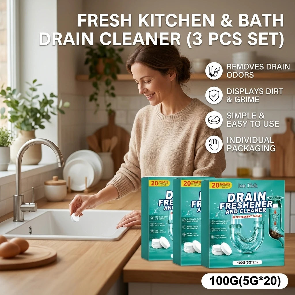 Sink Drain Cleaning Tablets Dissolving Grease & Food Residue Prevent Pipe Blockage Long-Lasting Fresh Fragrance Pipe Maintenance Qme