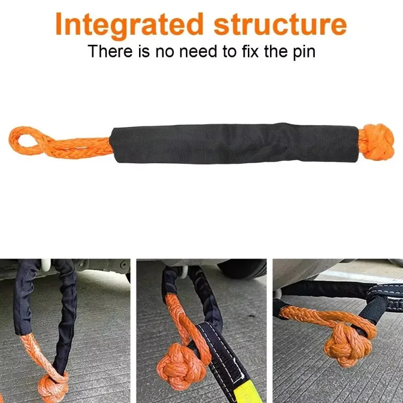 Synthetic Fiber Soft Shackle for Vehicle Recovery Off Road Towing Ropes Car Trailer Pull Rope with Protective Sleeve 38000 Lbs Qme