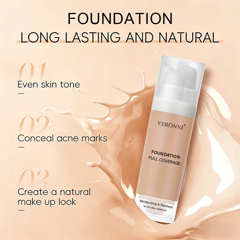 VERONNI Full Coverage Foundation& Hydrating Primer Foundation Brush Qme