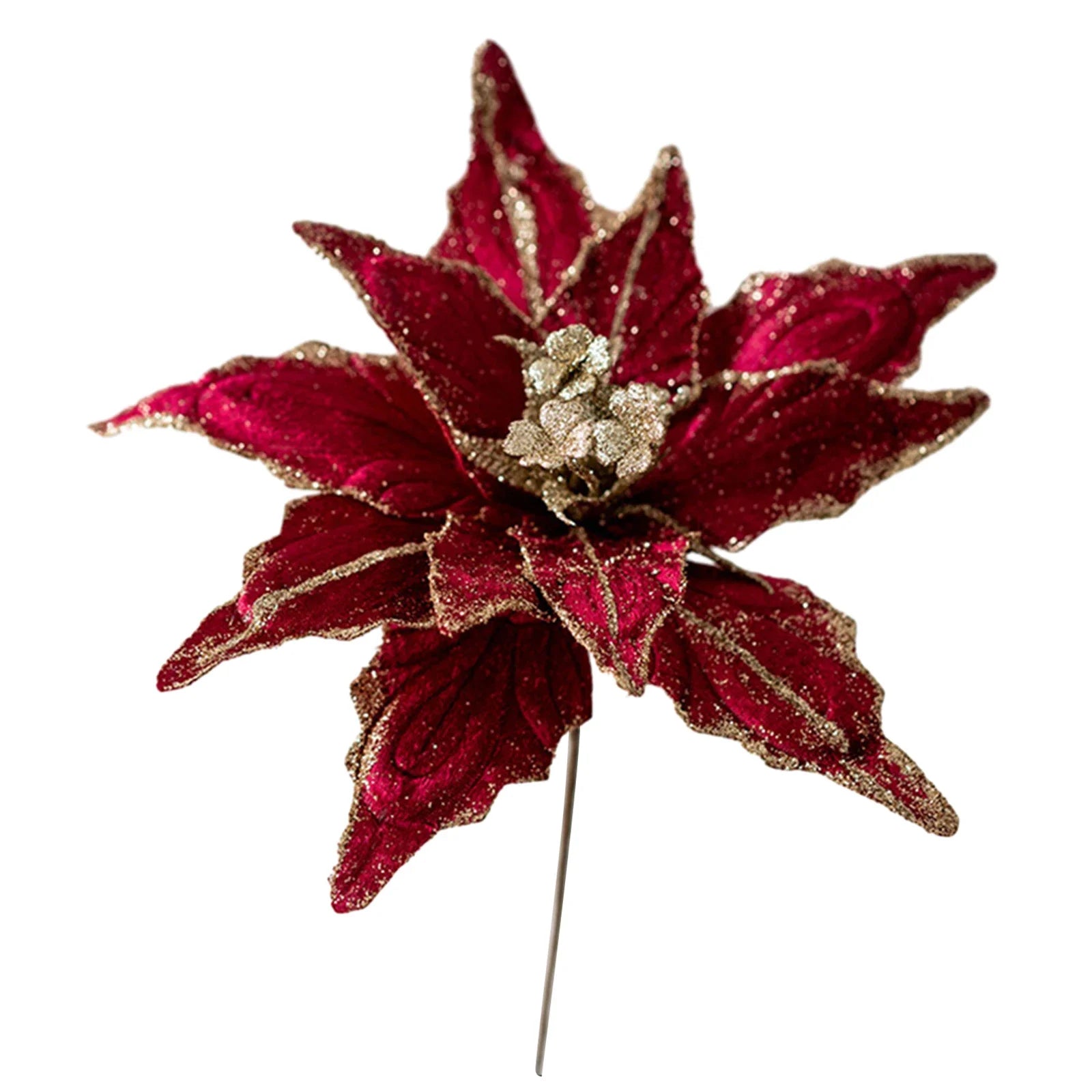 1pc Glitter Artificial Christmas Poinsettia Flowers Xmas Tree Decorations Home Fake Flowers Christmas Ornaments New Year 2024 Qme Burgundy
