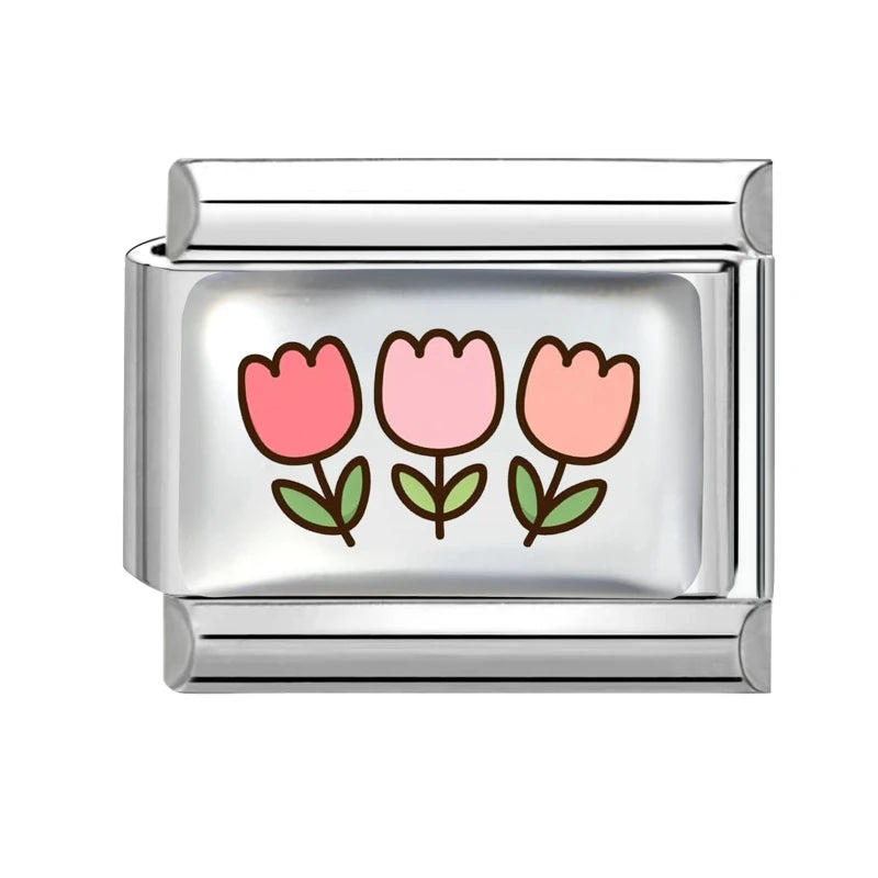 2026 Pink Love Heart Eyes OneArrow through the heart Italian Charms Link 9mm Sliver Modular Bracelet Stainless Steel DIY Jewelry Qme Style 9