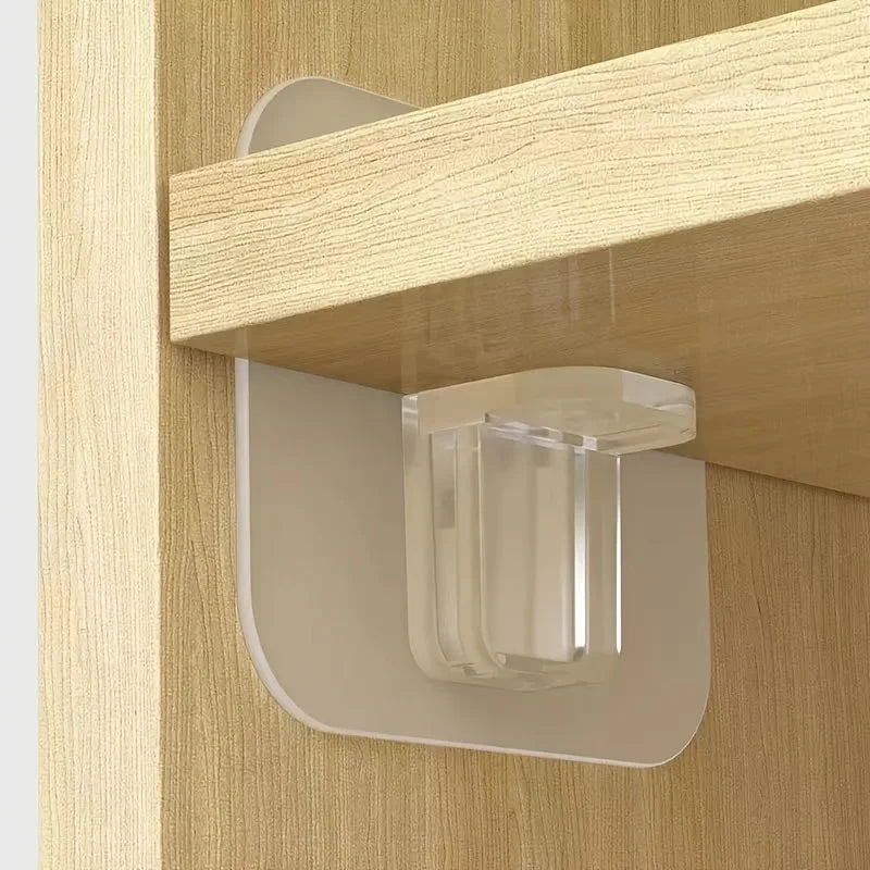 4-Pack No-Drill Cabinet Shelves with Strong Adhesive, Support Hooks Qme Clear