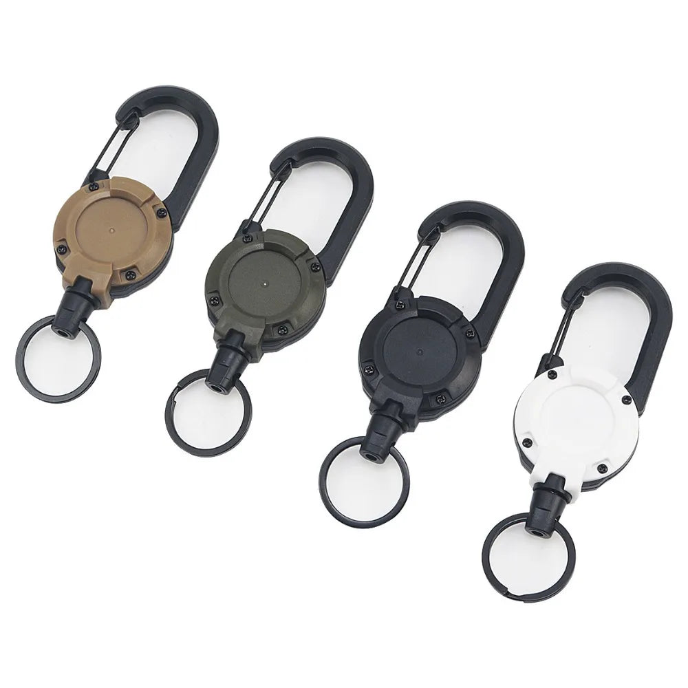 Retractable Heavy Duty Key Reel Carabiner Keychain Strong Steel Wire Rope Spring Buckle Ring For Outdoor Sports Daily Carry Tool Qme