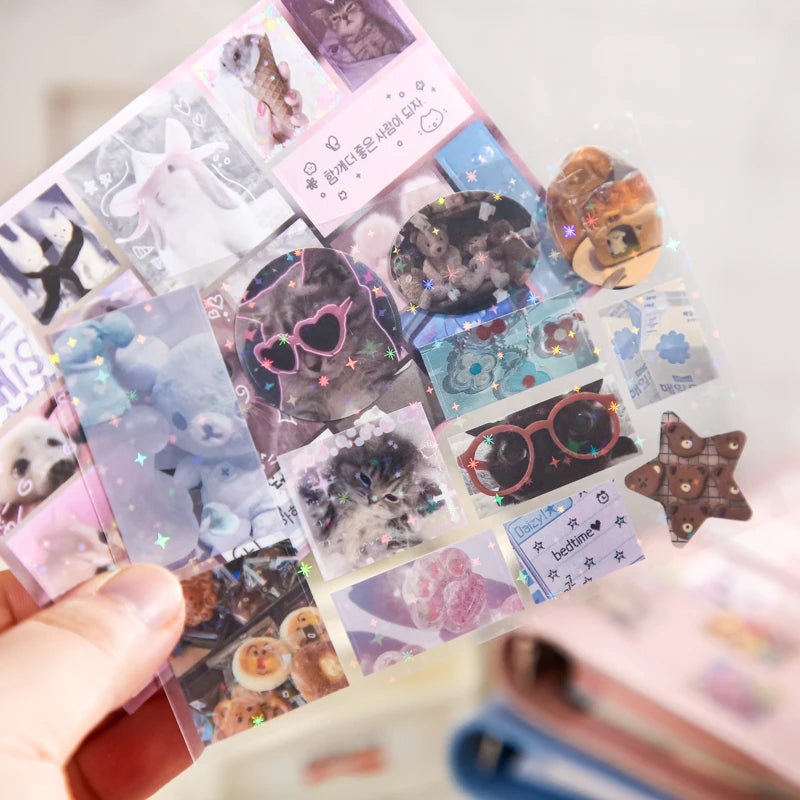 30 Sheets/Bag Vintage Retro Memo Series Dual Texture Laminated Full Die-Cut Sticker Book for DIY Scrapbook Phone Case Notebook Qme