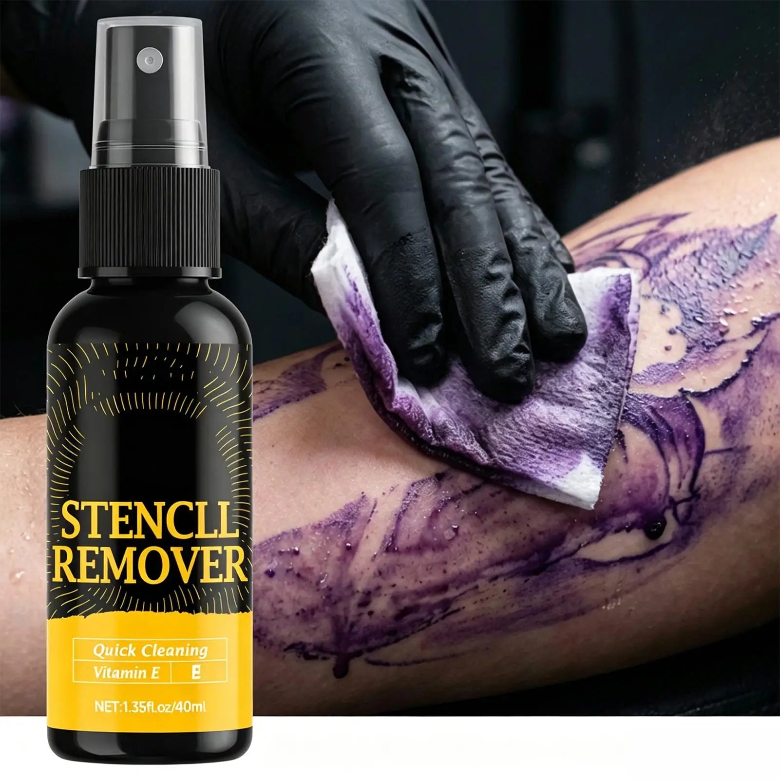 Stencil Removal Spray Portable Safe Lightweight 40ml Ink Cleansing Mist for Men and Women Home Body Art Studio Dormitory Travel Qme