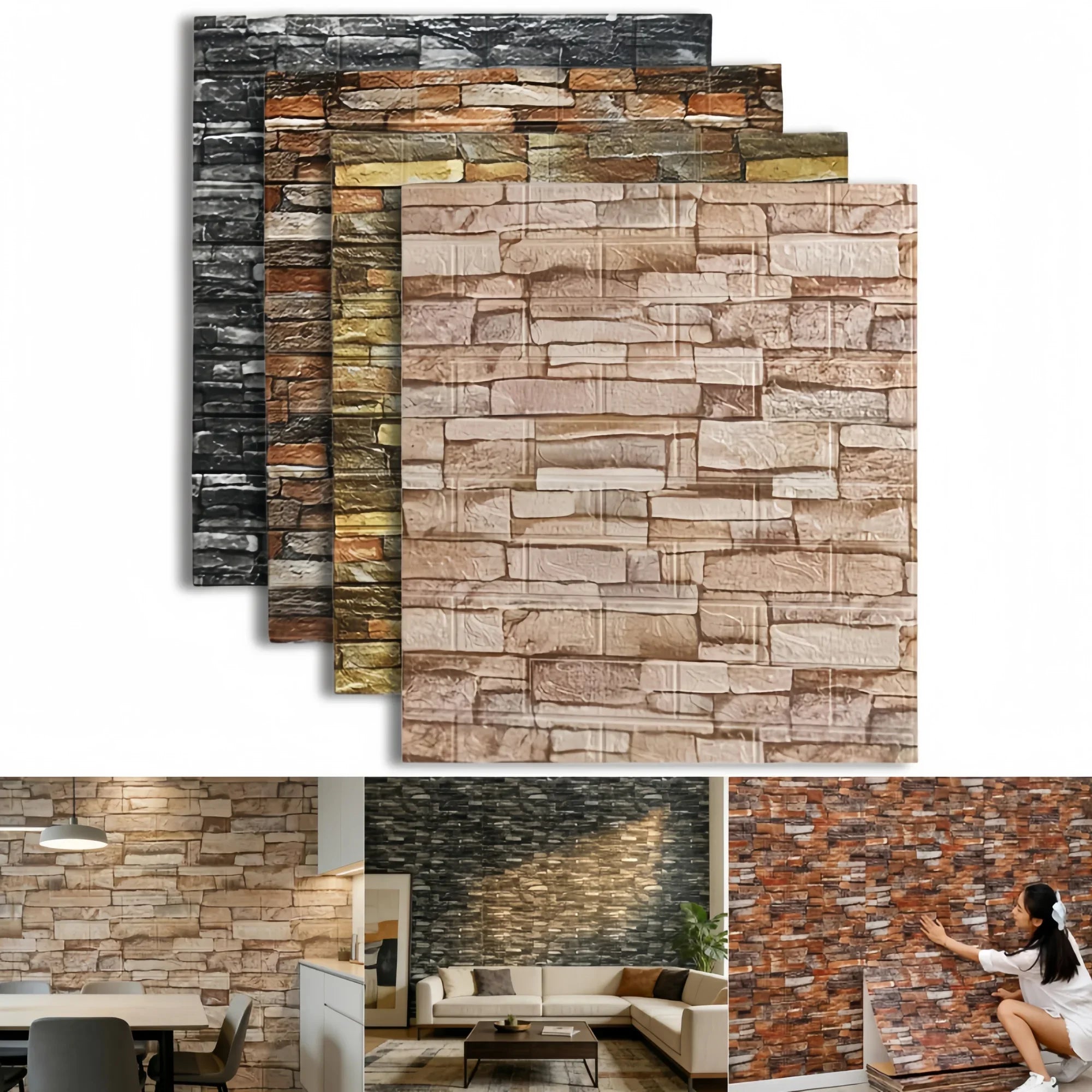 Waterproof 3D Brick Pattern Wallpaper 77cmx70cm Self Adhesive Wall Qme