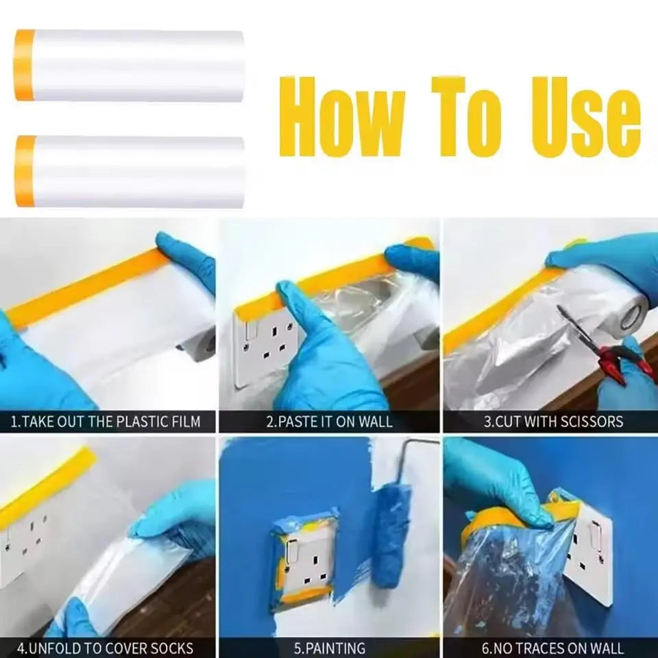Plastic Pre-taped Masking Film Tape Car Body Furniture Floor Painting Qme