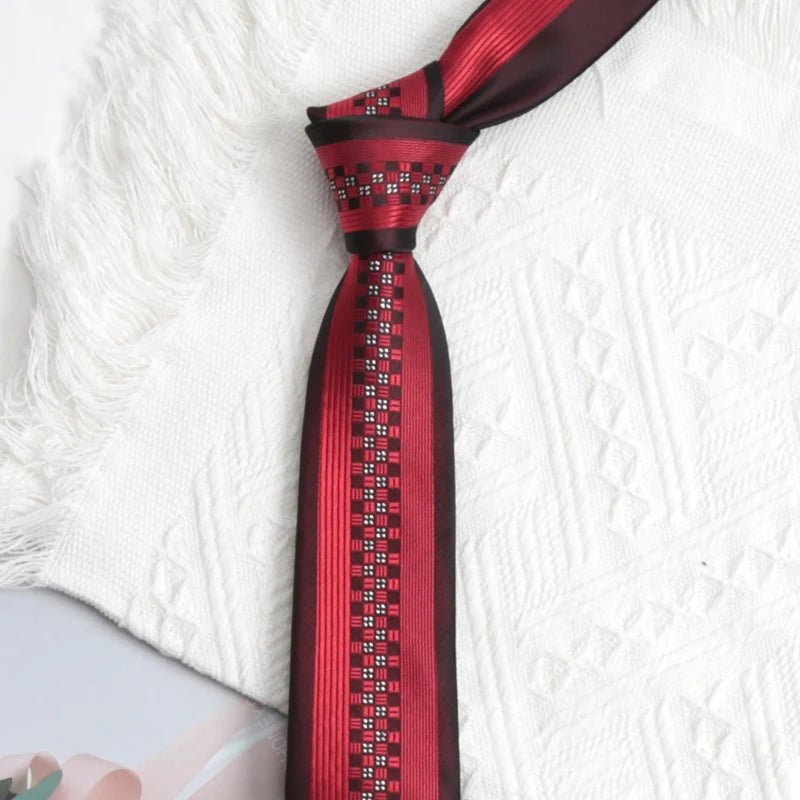 Men Tie Luxury Fashion Jacquard Black Red Necktie Plaid Patchwork Qme A3