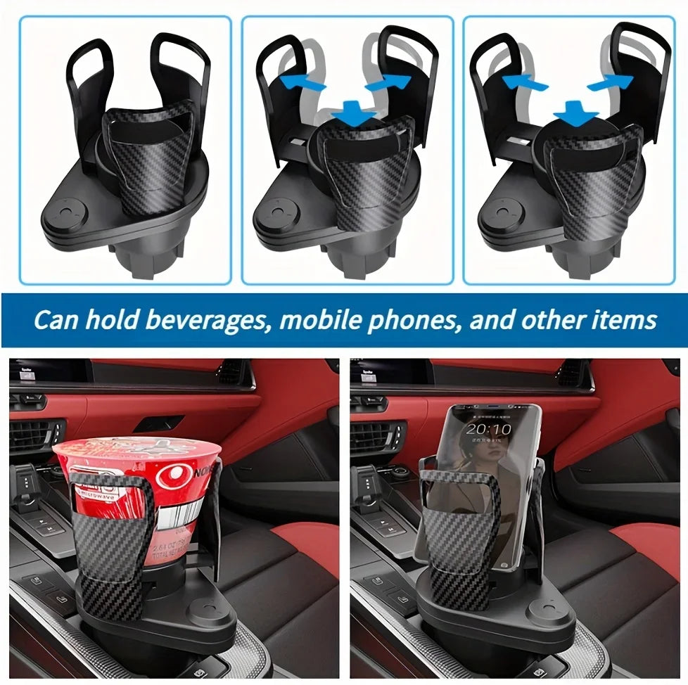 2-in-1 360 Rotatable Car Cup Holder Expander Dual Drink Holder Large Instant Noodle Cup Auto Console Beverage Organizer For Cars Qme