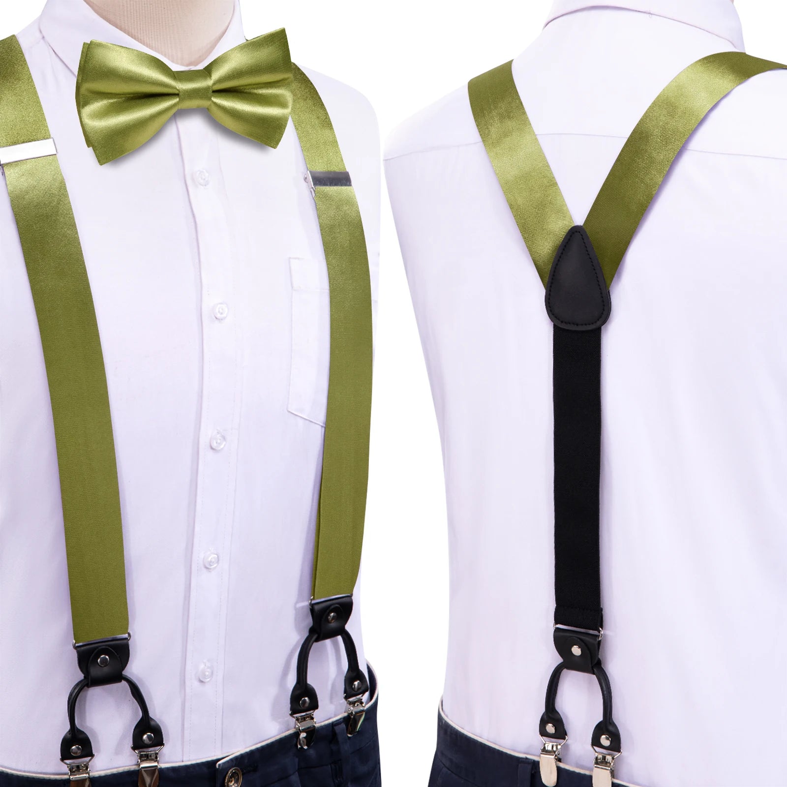 Hi-tie Silk Mens Braces Bowtie Hanky Cufflinks Y Back Clip Adjustable Qme BD-3164