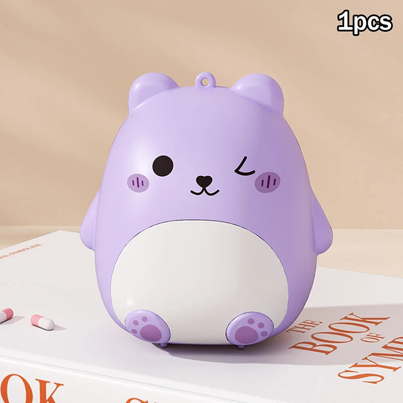 Pill Box Cute Cartoon Small Bear Portable Double-layer Compartment Qme Purple