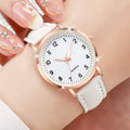 Moda feminina relógios casual árabe dial senhoras pulseira de couro relógio de quartzo reloj mujer meninas relógio presente Qme WHITE