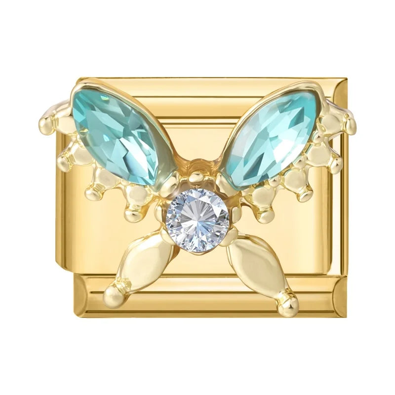 2026 Colorful Garland Flower Bird Luxury Pearl Zircon Gold Color Italian Link Fit 9mm Stainless Steel Charm Jewelry DIY Bracelet Qme Style 6