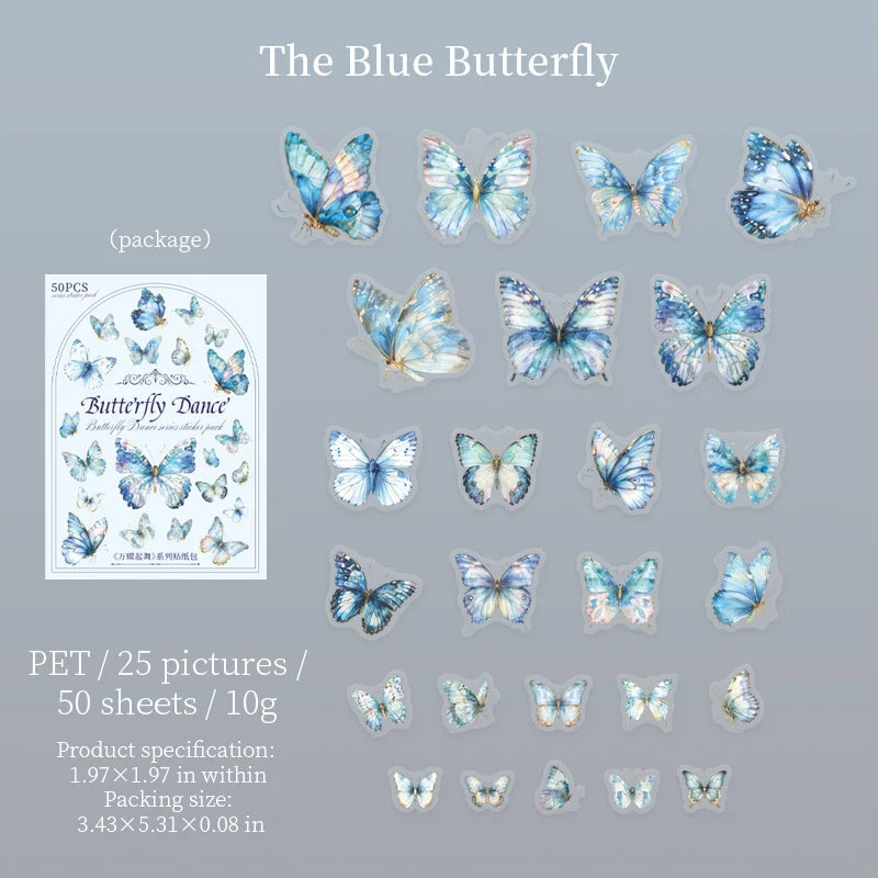 50pcs Butterfly Stickers pack Junk Journal Planner Collage Aesthetics Decoration Scrapbooking Supplies School Stationery Sticker Qme E