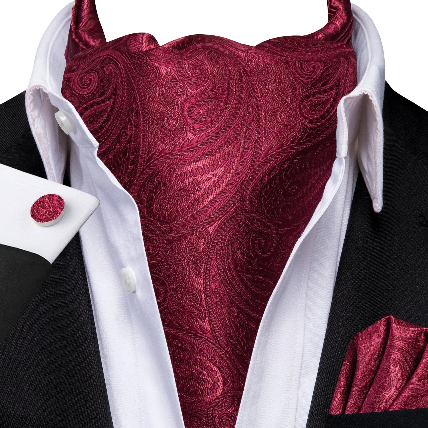 Hi-tie Mens Ascot Pocket Square Cufflinks Jacquard Paisley Floral Qme AS-1151