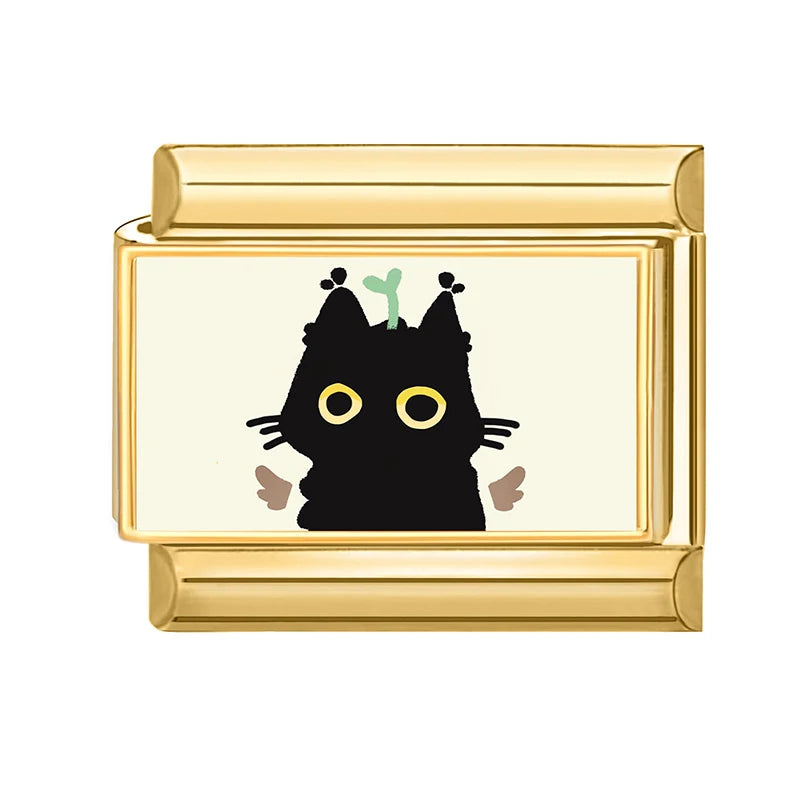 Gold Retro Black Trumpet Zebra Cow Piano Italian Charm Link Fit