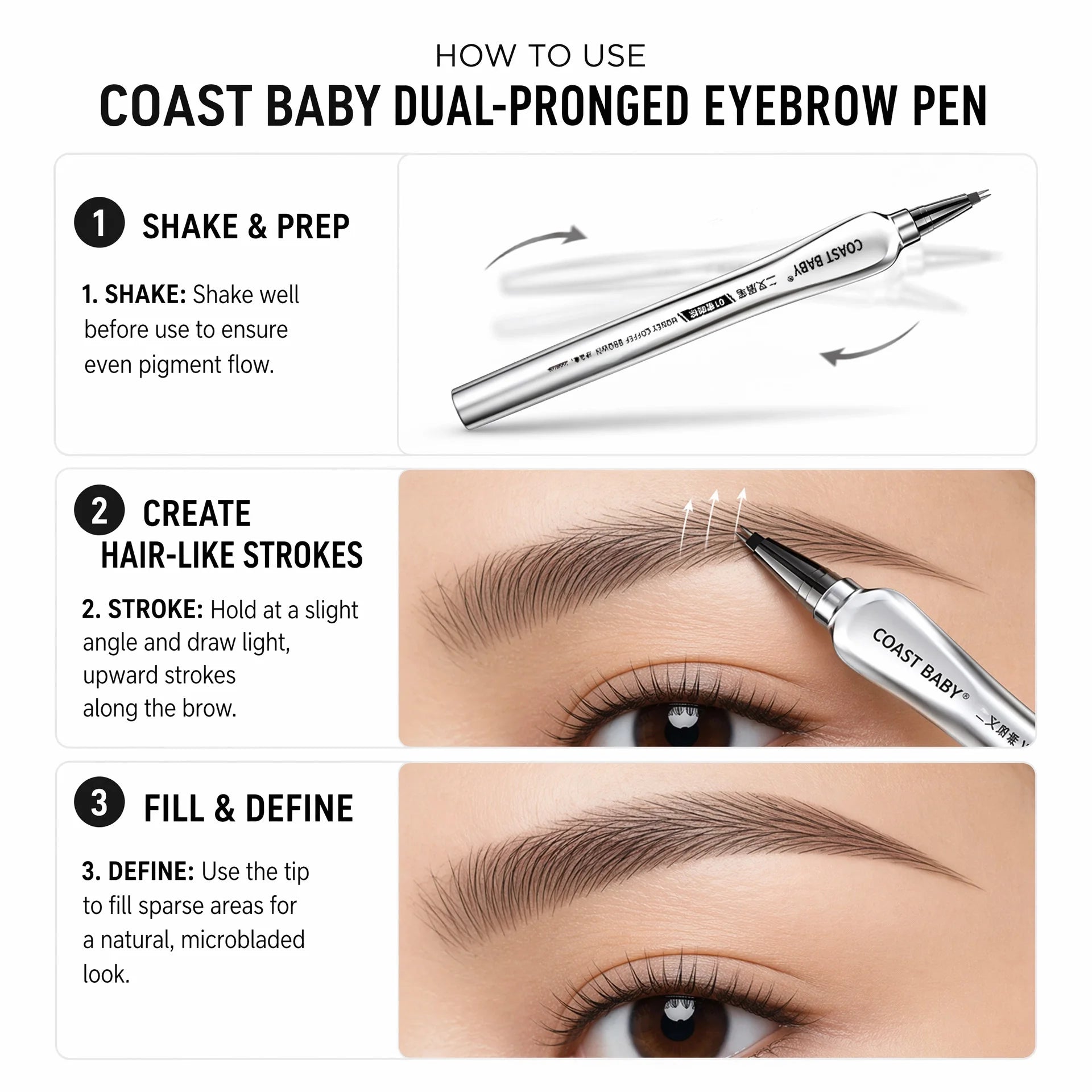 COAST BABY Ultra Fine 2 Forks Tip Eyebrow Pen Waterproof Long Lasting Qme