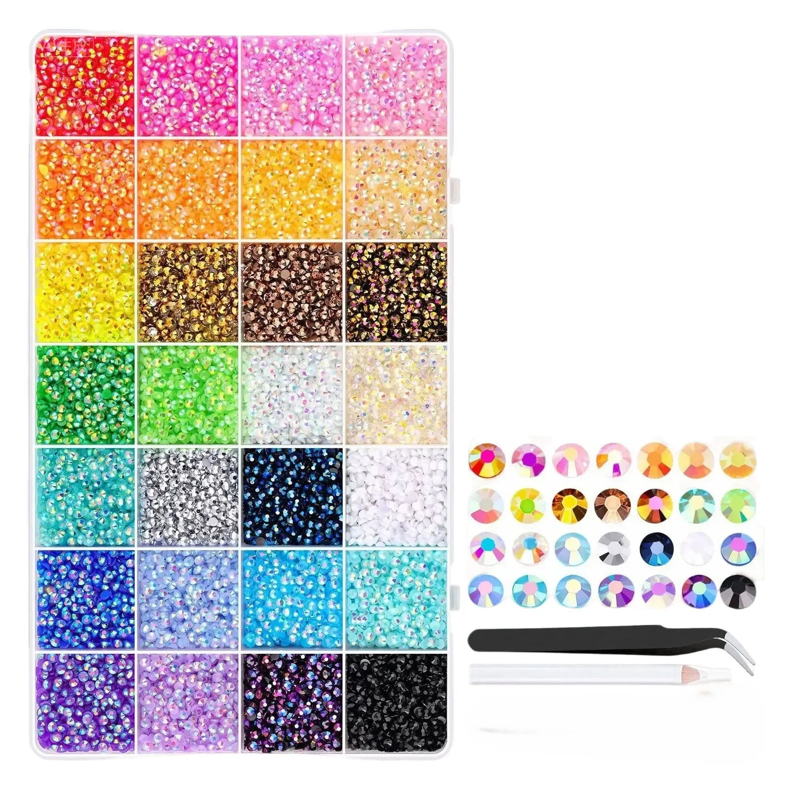 30000Pcs Mini Resin Multicolor Rhinestones with Tweezers Multipropose Handmade DIY Decorative Supplies for Clothes and Nail Qme A One Size