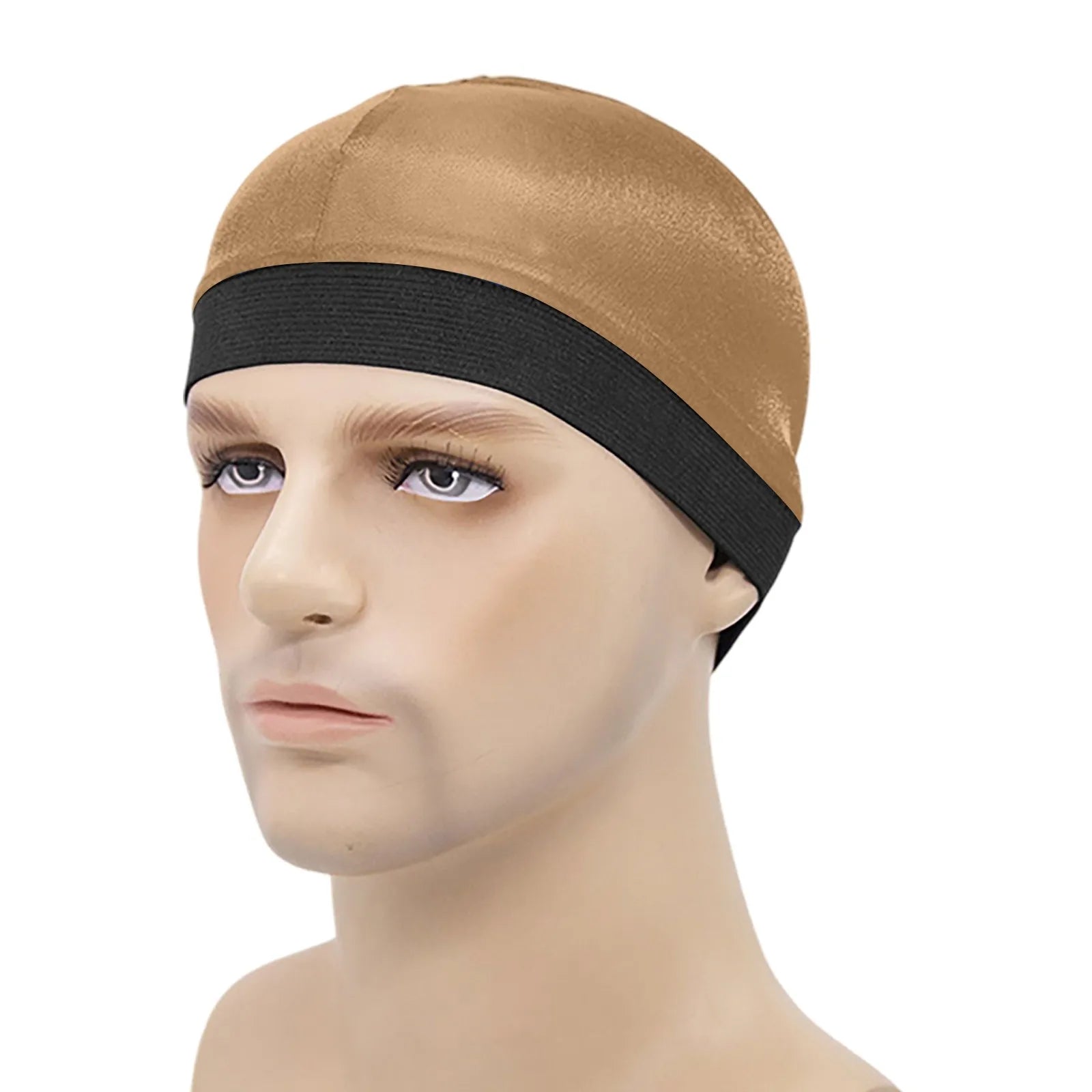 Elasticity Baotou Cap Hair Bands Men's and Women's Fashion Solid Silk Breathable Bottom Wig Cap Pirate Hat Headband Turban Qme Khaki One Size