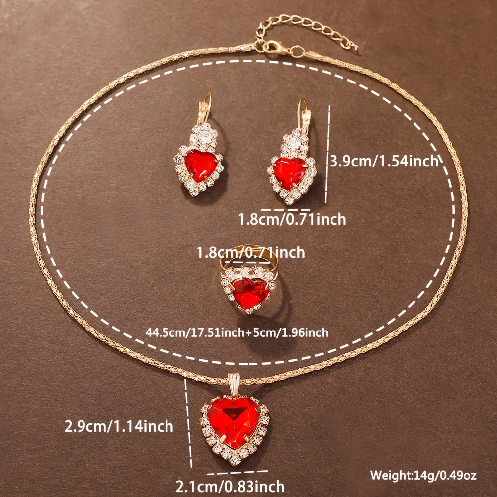 Four piece watch set with diamond studded Roman numeral quartz watch set Qme Red