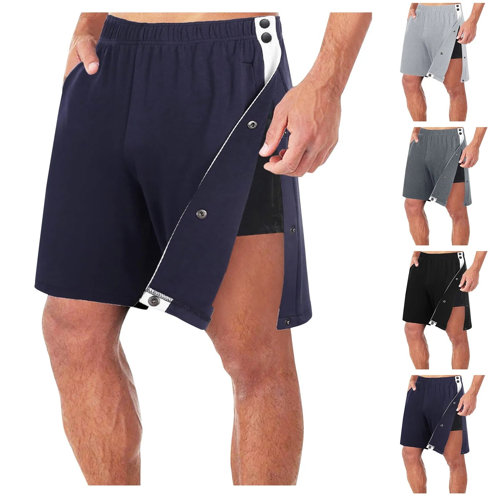 Man Loose Straight Side Buckle Split Elastic Waist Shorts With Pocket New Fashion Trendy Casual Sport Training Five Length Pants Qme