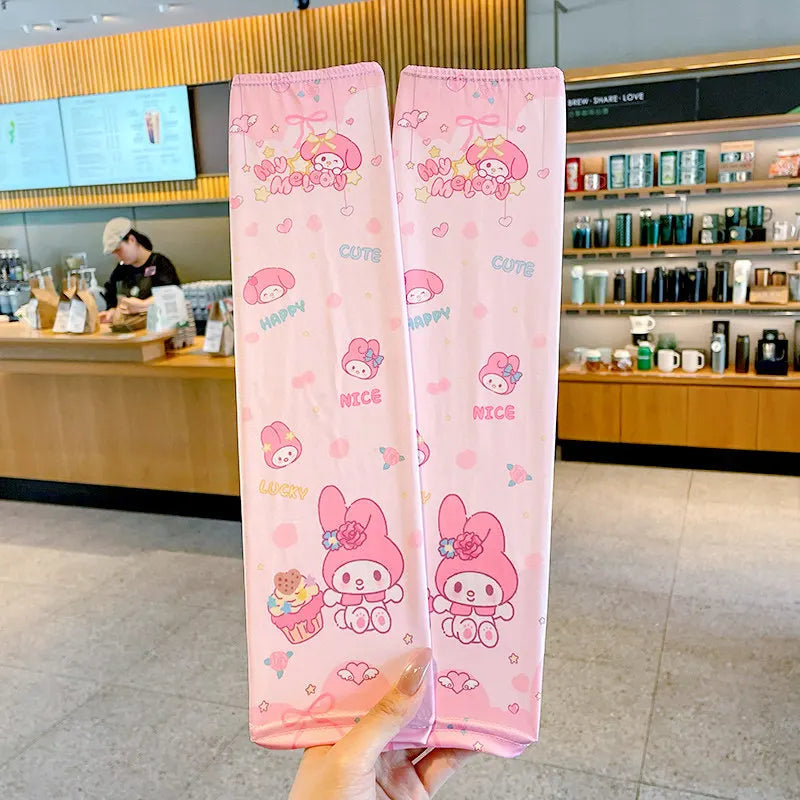 Hello Kitty Kuromi Sun Protection Arm Sleeves—Breathable Cooling Arm Sleeves for Students—UV-Protective Cooling Silk Arm Sleeves Qme 1