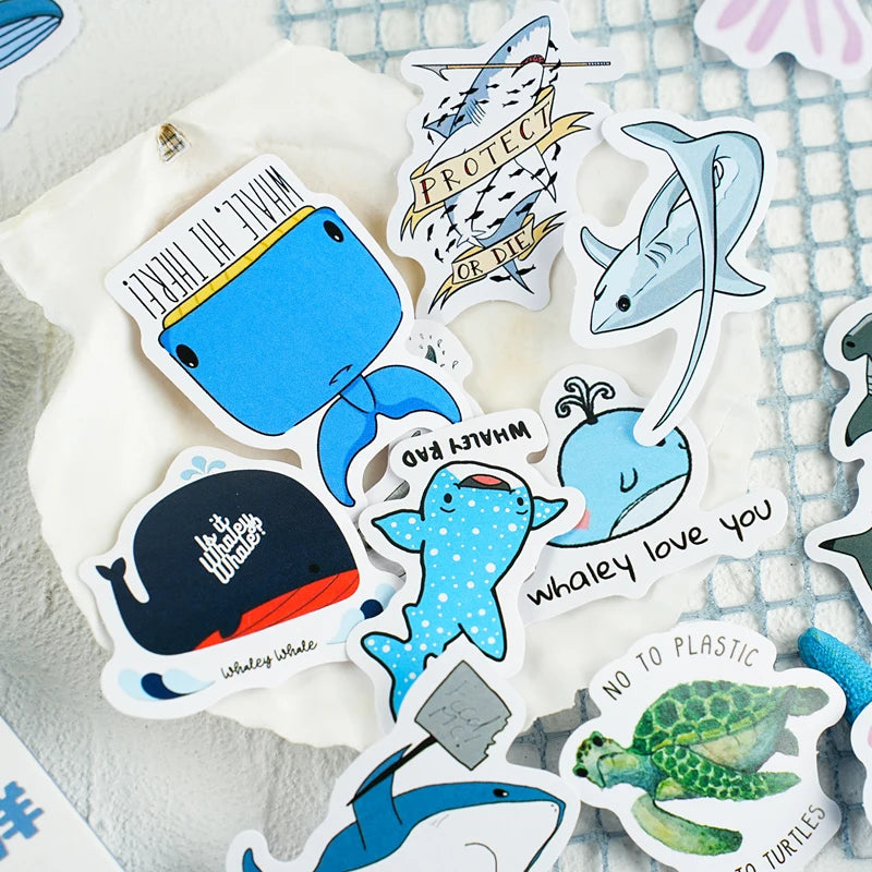 Cute Marine Life Sticker Pack, Kawaii Doodle Illustration Decor Stickers for Water Bottle Notebook Luggage Decoration Qme