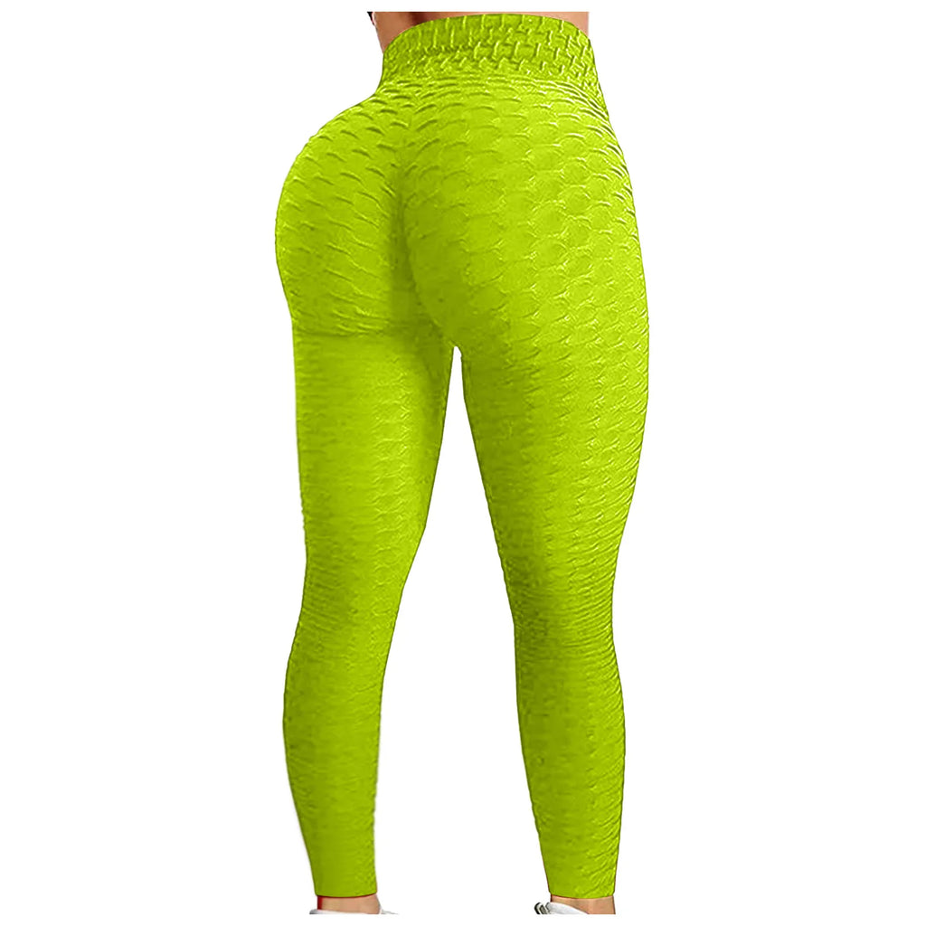Women's Bubble Hip Lifting Exercise Fitness Running High Waist Yoga Pants Solid Color Fashionable Yoga Pants Qme