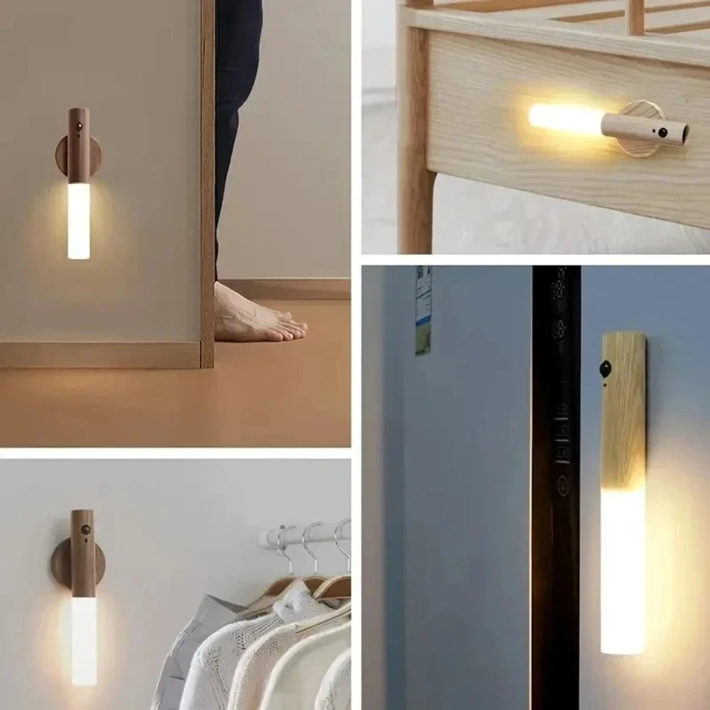 LED Motion Sensor Night Light Rechargeable Human Body Induction Lamp for Home Corridor Cabinet Toilet Wall Decor Lighting Qme