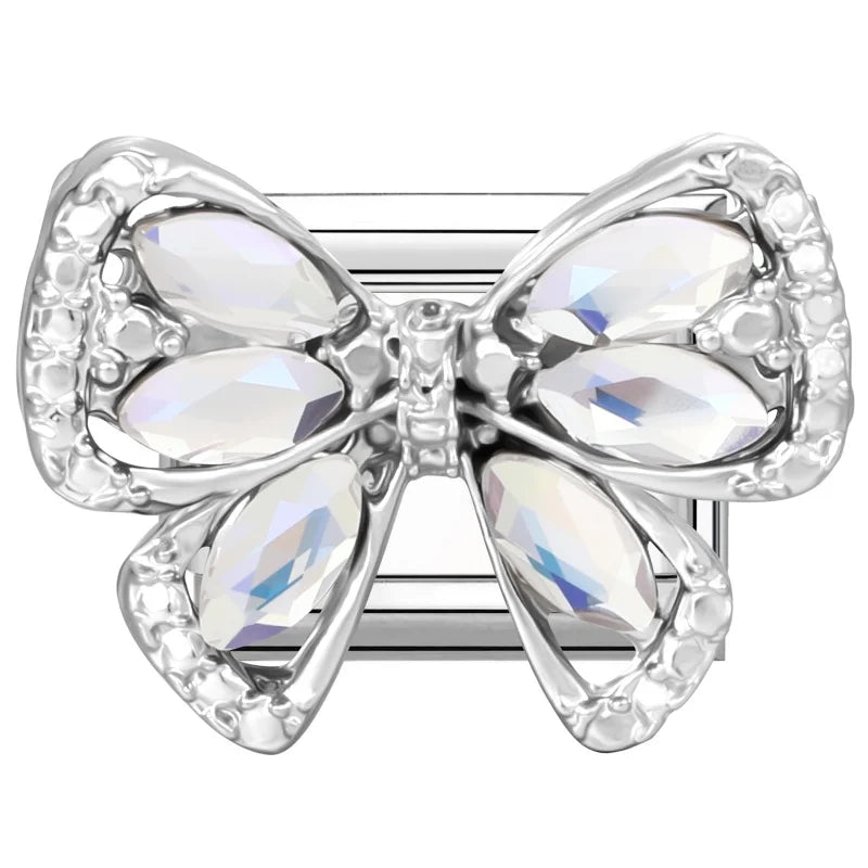 Wholesale Beautiful Flowers Shiny Zircon Bowknot Italian Charm Links Stainless Steel Fit 9mm Bracelet Jewelry Diy Making Gifts Qme Style 13