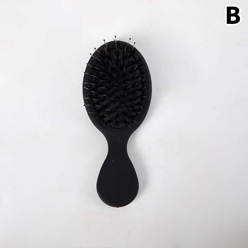 Oval Boar Bristle&nylon Hair Comb Mini Anti-static Scalp Massage Qme Black