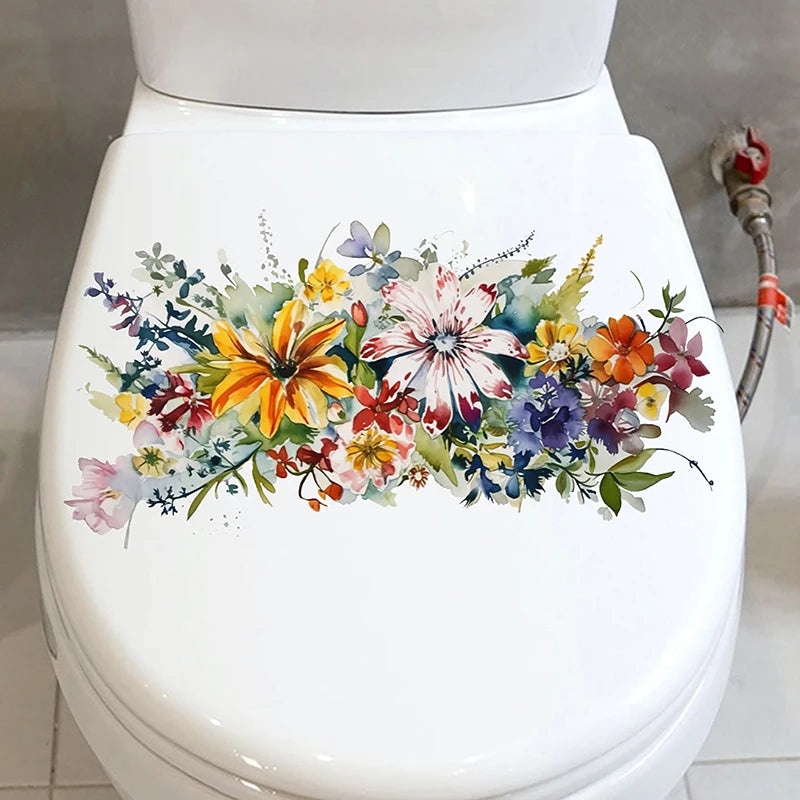 Waterproof Stickers Toilet Cover Bathroom Walls Flower Self-adhesive Qme
