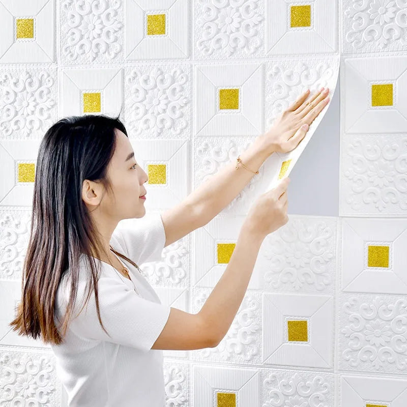 35cmx35cm Metallic Brick 3D Wall Sticker Water Proof Self Sticking Qme