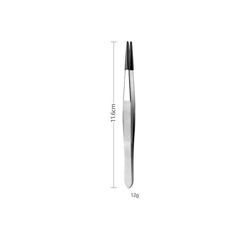 Black Silicone Tips Tweezers Stainless Steel Straight Curved False Eyelash Tweezers Hair Removal Makeup Tool Picking Tool Qme Black Pointed 11cm