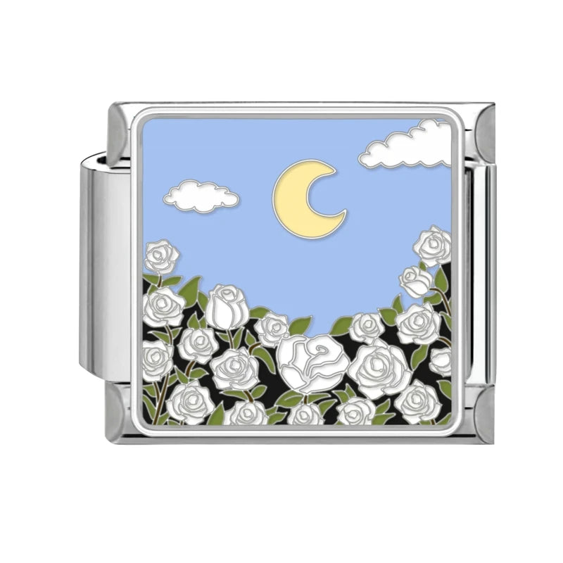 Y2K Colored Street View Flower Cute Cat Italian Charm Link Fit 9mm Stainless Steel Module Women Bracelet DIY Making Jewelry Gift Qme Style 17