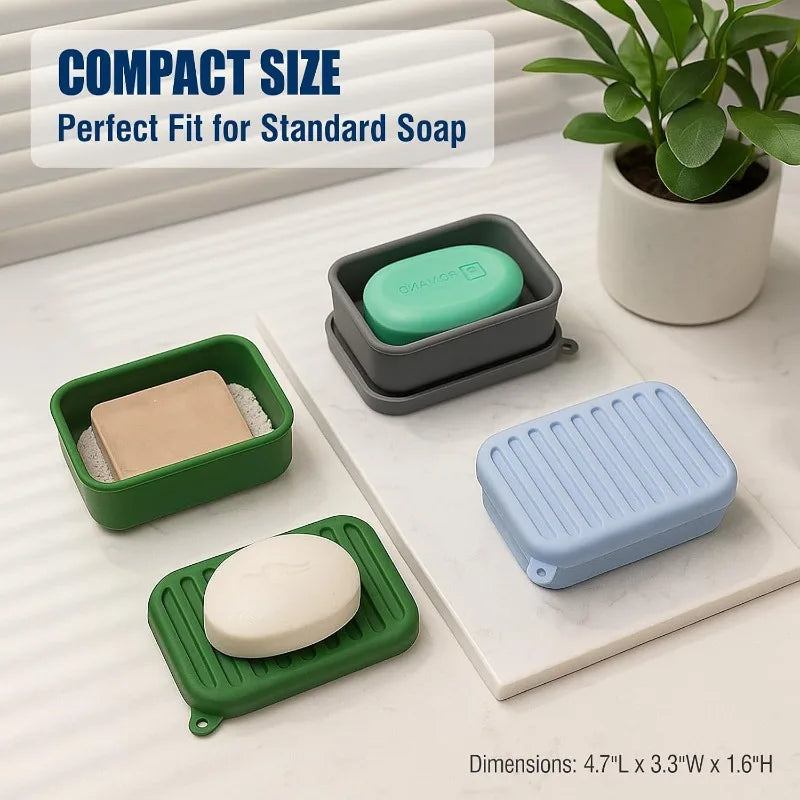 Portable Silicone Travel Soap Case Leak Proof Drainage Lid Layer Qme