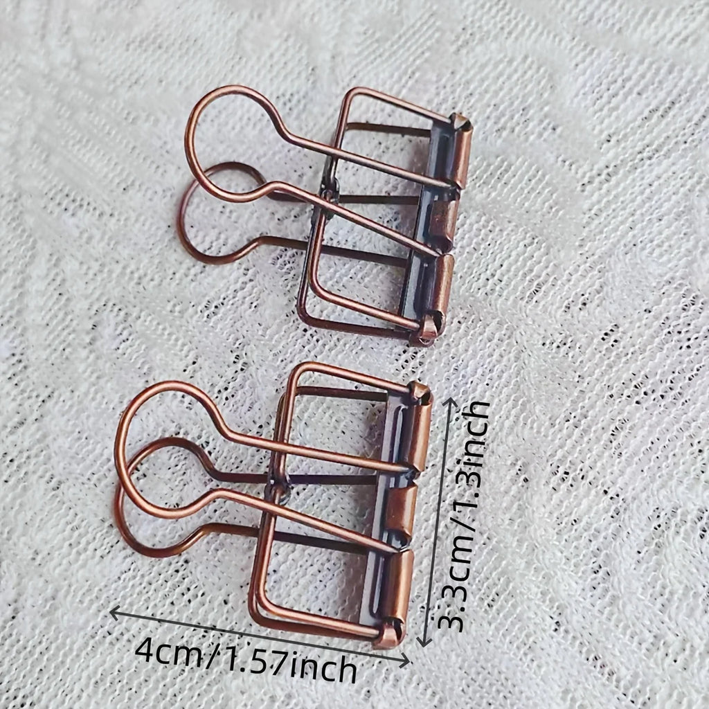 Brown Vintage Binder Clips, Retro Metal Paper Clamp Antique Style Book Clips for Planner & Reading, Aesthetic Stationery Qme