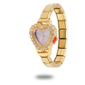 Men Womens Stainless Steel Arabic Numerals Heart Shape Shiny CZ Watch