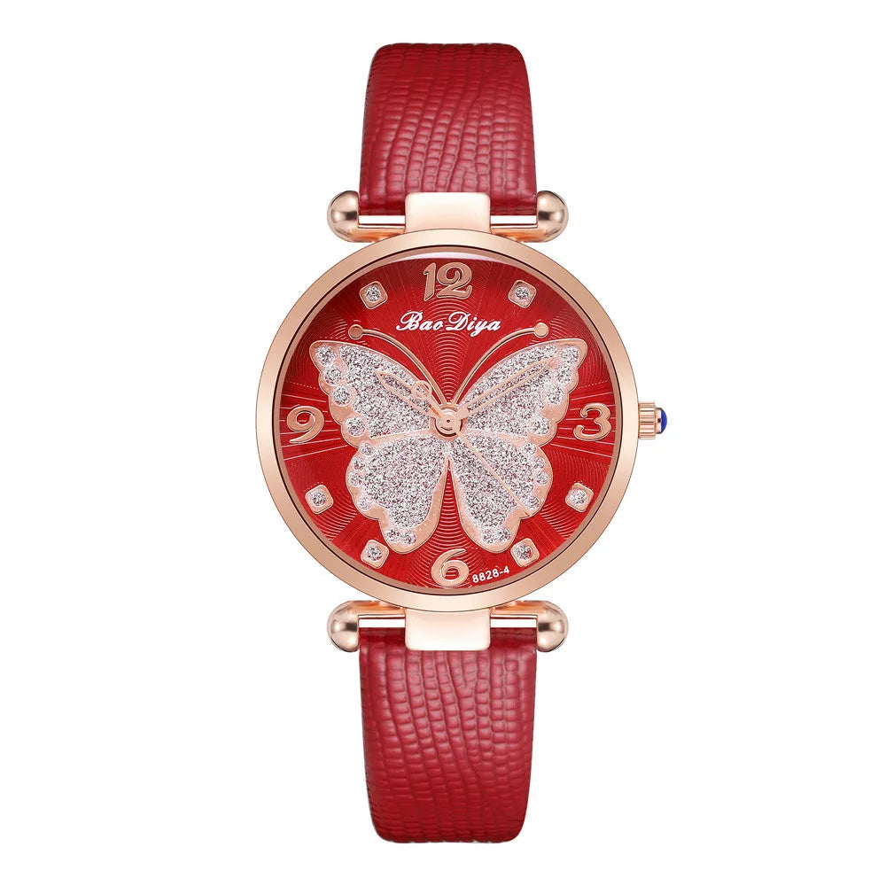 Women Leather Strap Analog Quartz Watch Men's Watch Blue Glass Belt Business Watch Ladies Wrist Watch Reloj Mujer Lady Dress Qme Red