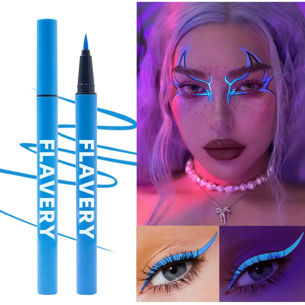 8-color Fluorescent UV Eyeliner Waterproof Sweat-proof Face Paint Pen Qme 06blue