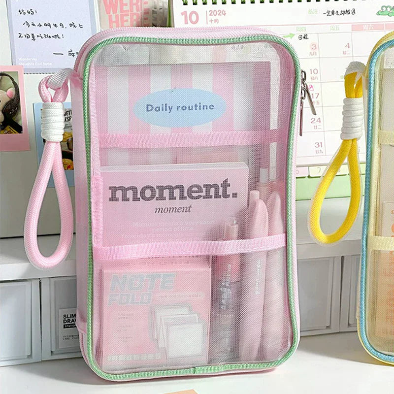 A4 Stationery Storage Bag Double-layer Mesh Zipper Large Capacity Qme