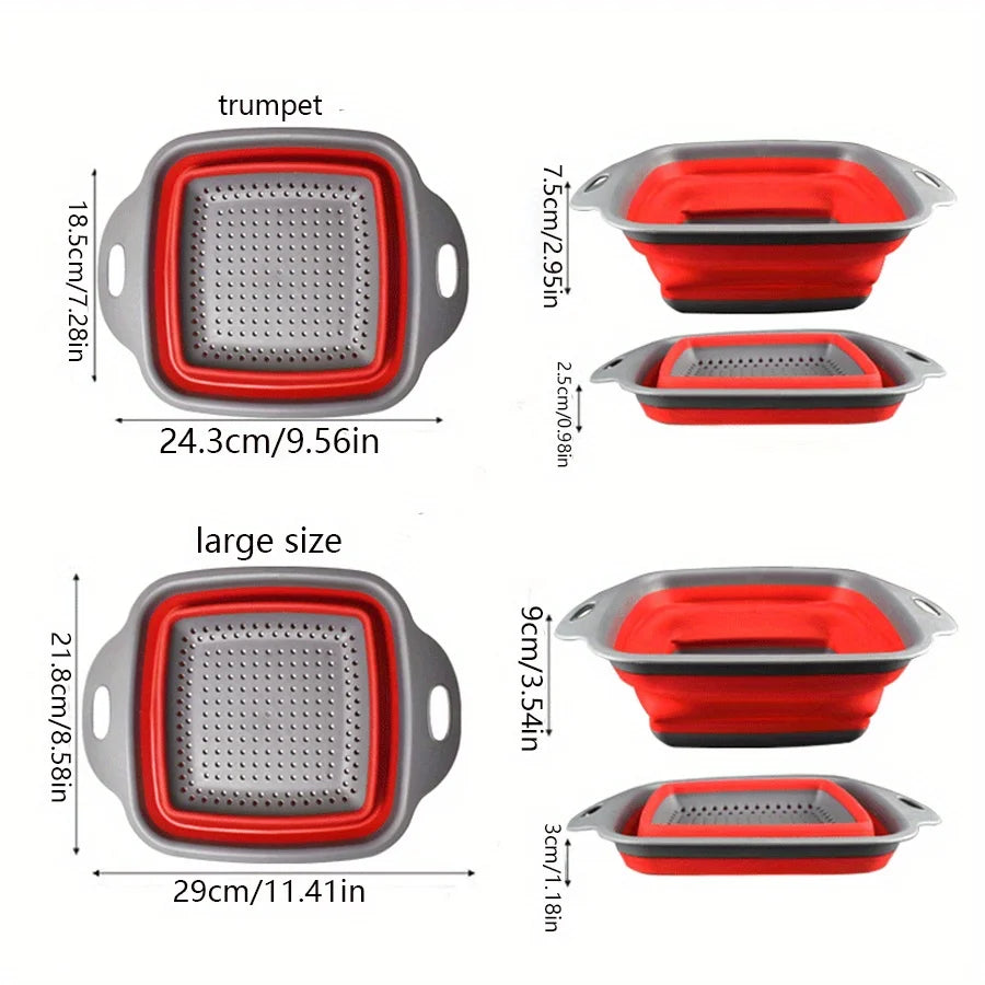 2 sets of silicone strainer kits, foldable kitchen filter, multi-functional plastic drain, with handle, food-safe vegetable Qme