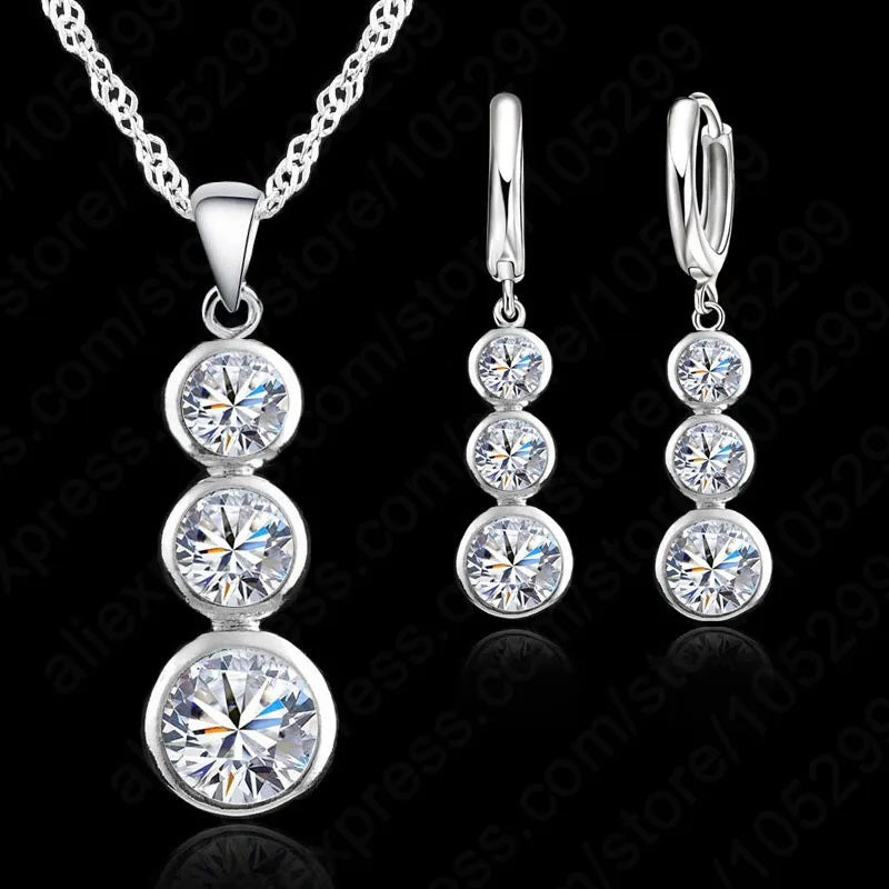 Women Classic 925 Sterling Silver Color Bridal Jewelry Sets Pendants Necklaces Earring Set For Wedding Engagement Accessory Qme Default Title