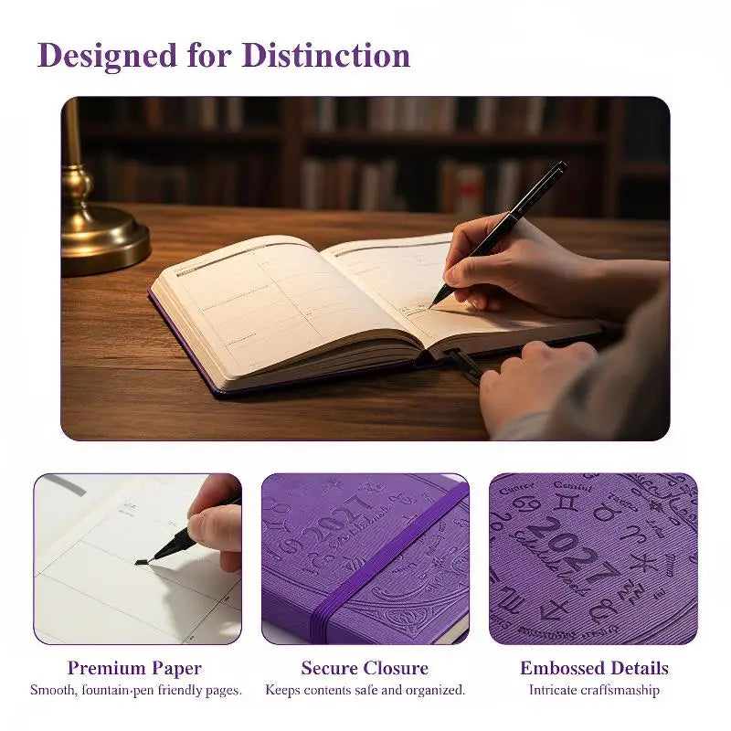 2027 Zodiac Embossed Daily Planner Notebook Elastic Strap Pen Loop Qme