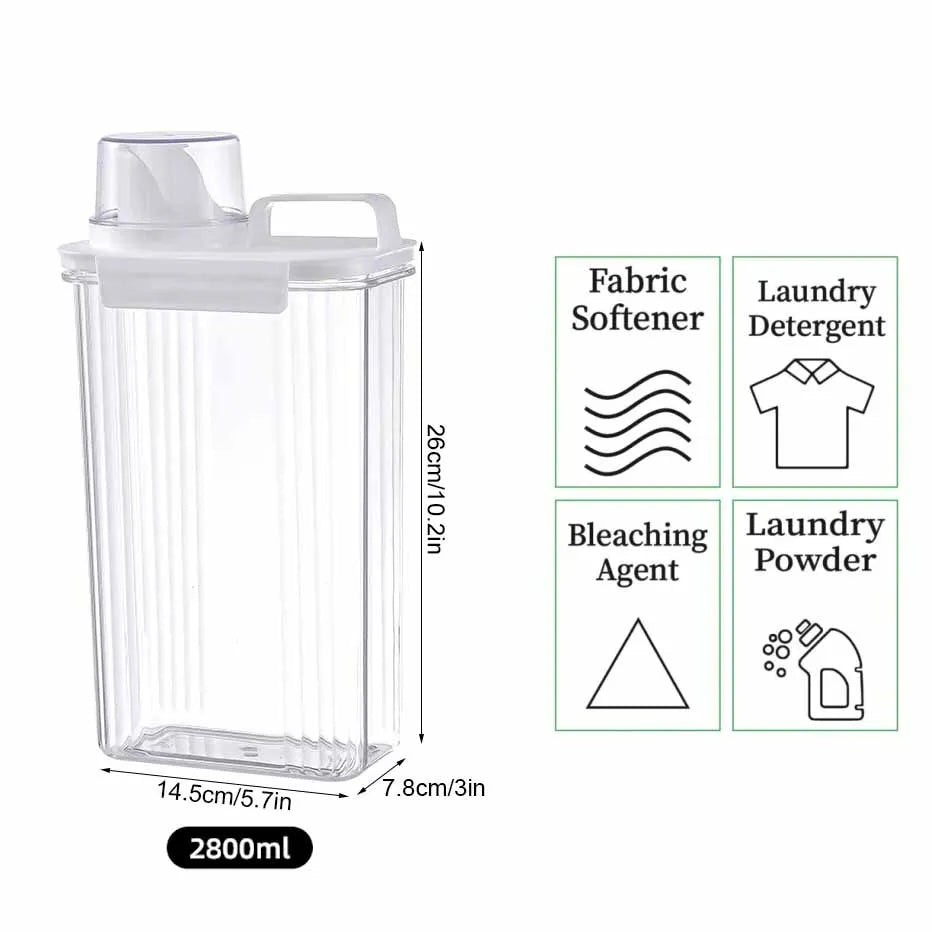 Clear Airtight Laundry Liquid Dispenser Detergent Powder Softener Dispense Tank with Measuring Cup Waterproof Labels Qme 1pc 2800ml