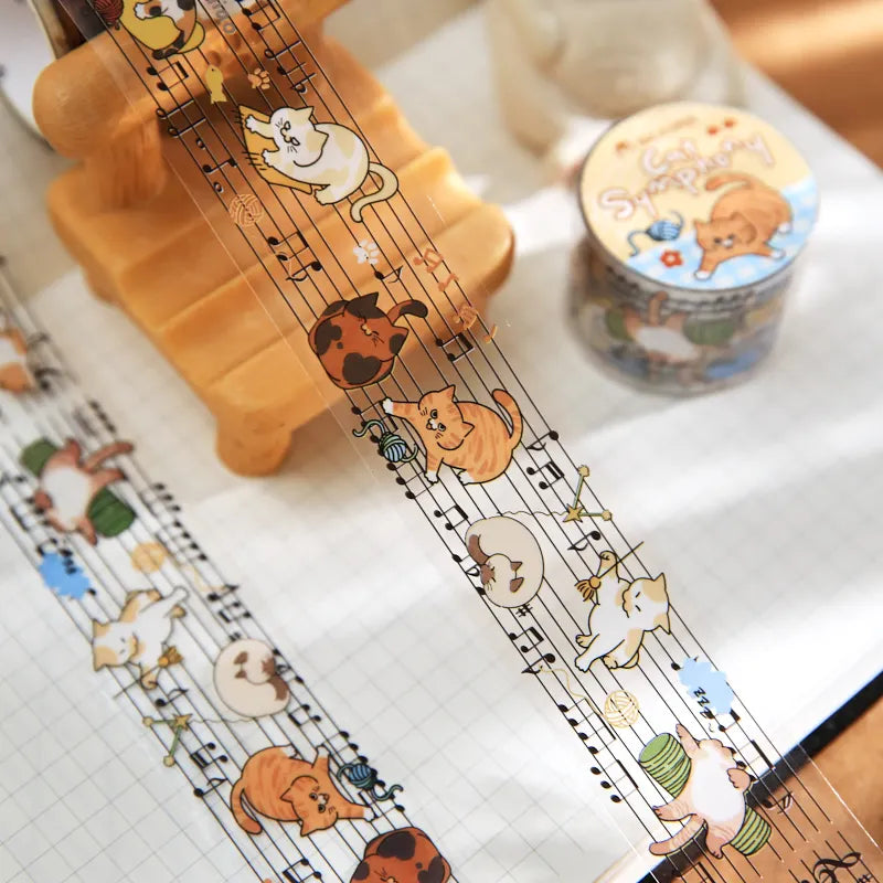 1 Roll Cute Pets Music Score Theme PET Tape for Scrapbooking DIY Collage Phone Case Notebook Decoration Qme