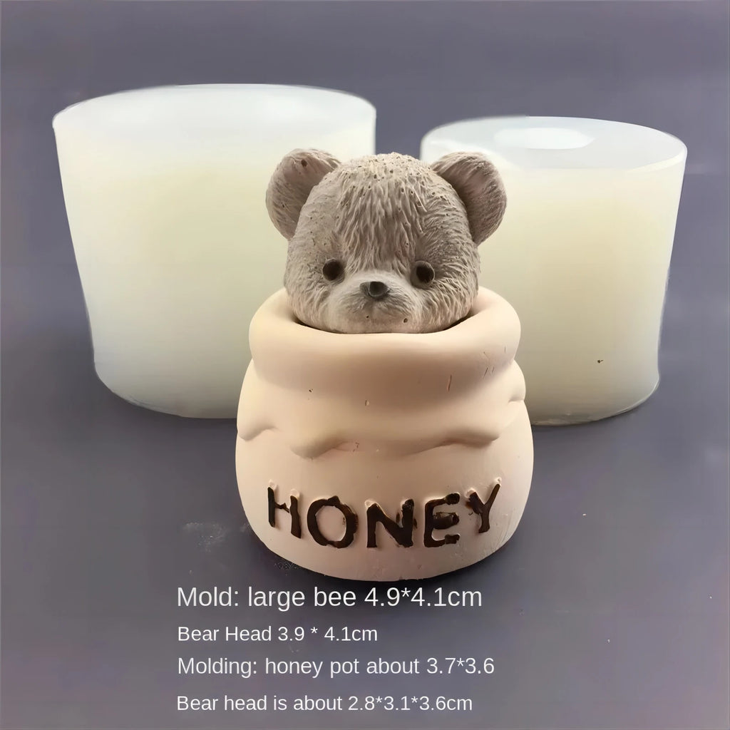 1PC Korean Version of Teddy Bear Honey Jar Silicone Mold Chocolate Baked Cake Aromatherapy Candle Gypsum Dropping Glue Qme