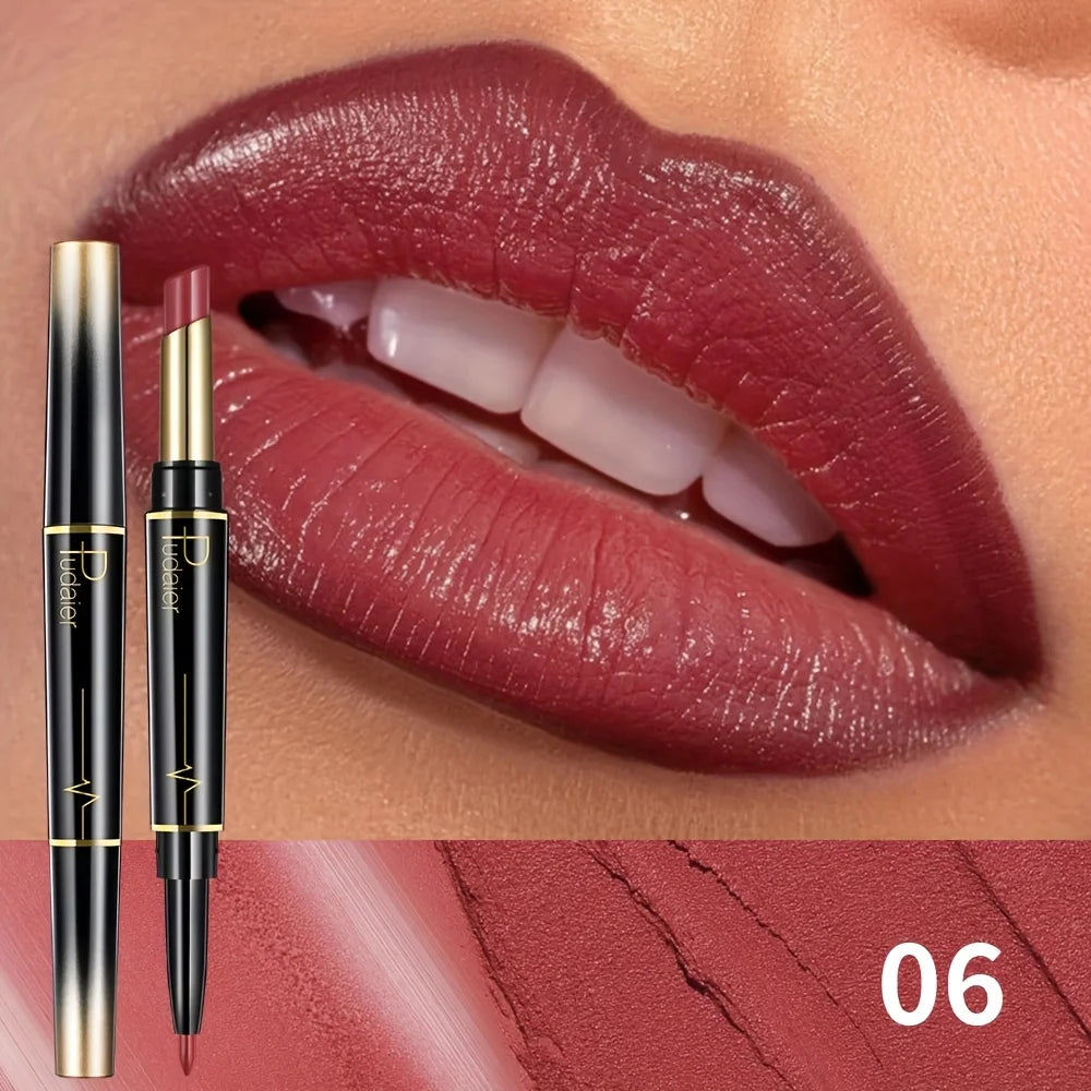 Double-headed Lipstick Lip Liner Gloss Moisturizing Formula Not Easy Qme 06