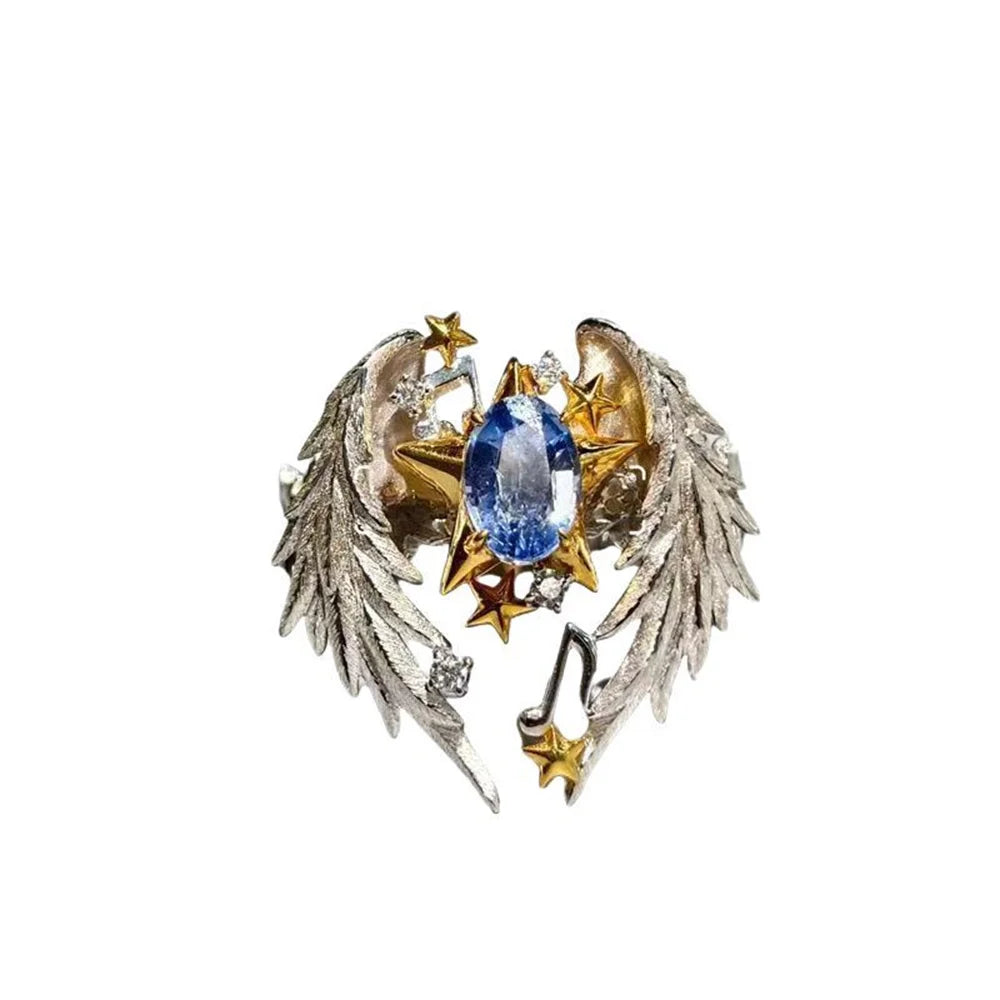Luxurious Sparkling Angel Wings Open Ring with High Luxury Travel Exquisite Jewelry Suitable for Public Gifts Qme