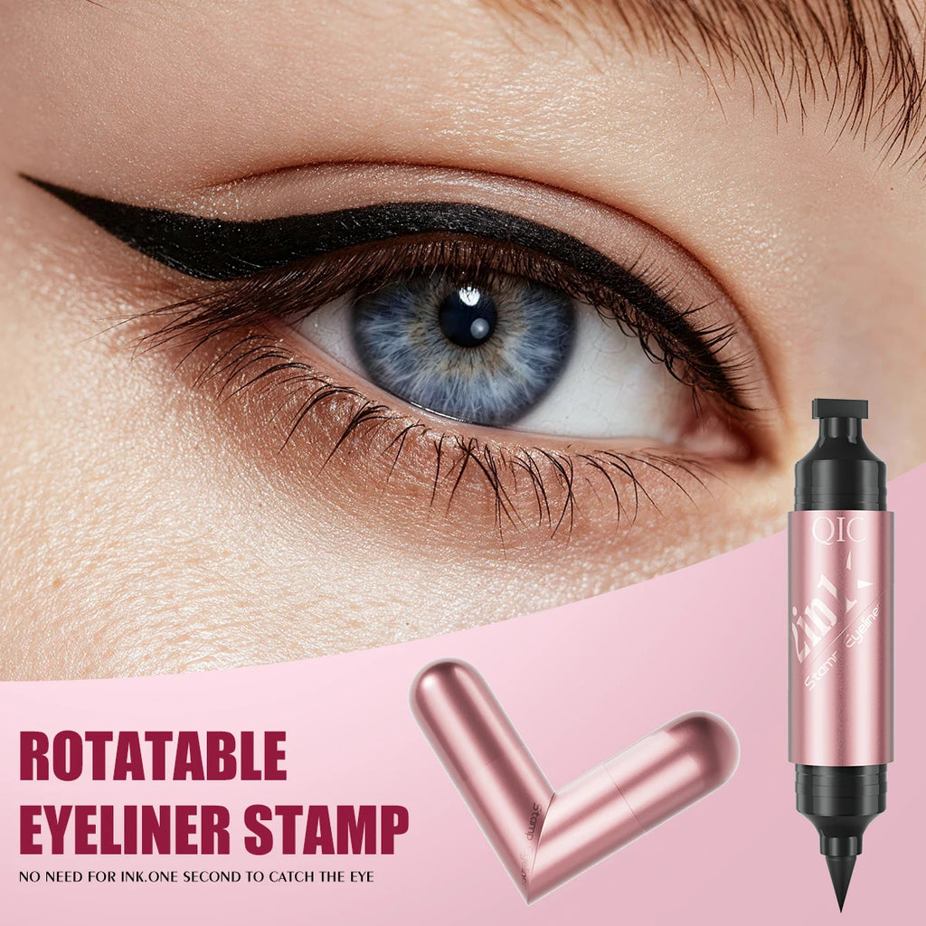 1PC 2 In 1 Stamp Eyeliner, Waterproof Smudgeproof Quick Dry Smooth Black Liquid Liner for Natural Eye Makeup Qme